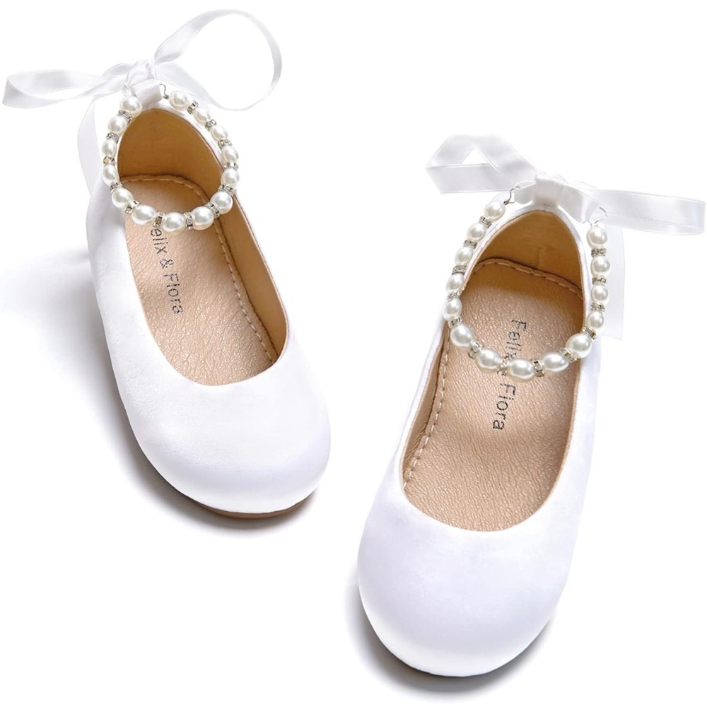 Felix & Flora White Ballet Flats with Pearls size 13